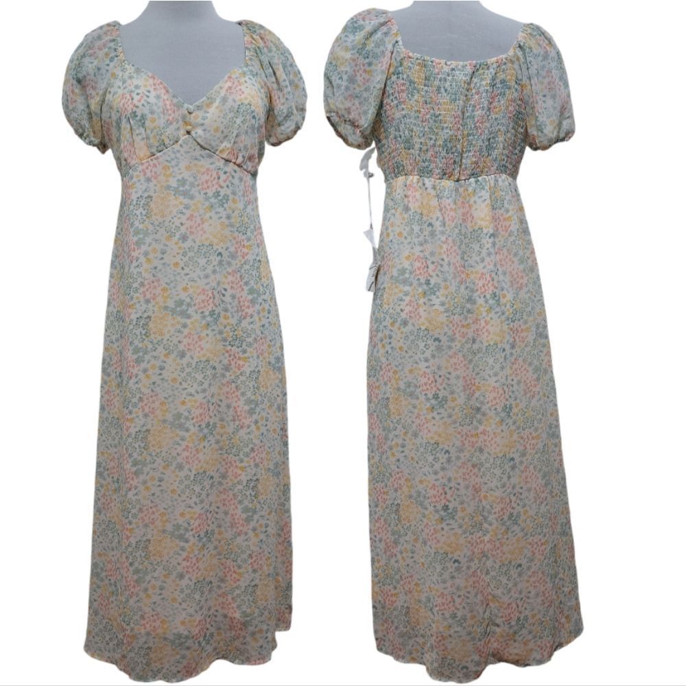 Mimi Chica Floral Print Smocked Midi Dress Large NWT Multi-Color